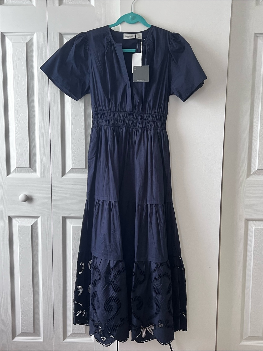 Haute Hippie Navy Embroidered Tiered Maxi Dress